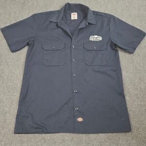 Dickies Work Shirt Mens Medium Navy Blue Excelsior Brewing Co Short Sleeve Logo